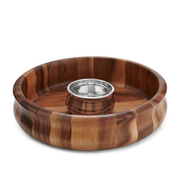 Nambe Chip N Dip Wood Bowl w/Metal Bowl