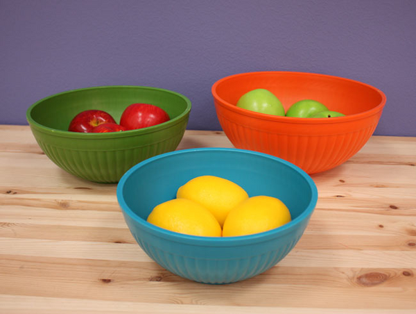 NW Bowl Set/3 Plastic Tangerine Orange, Green Microwave Safe