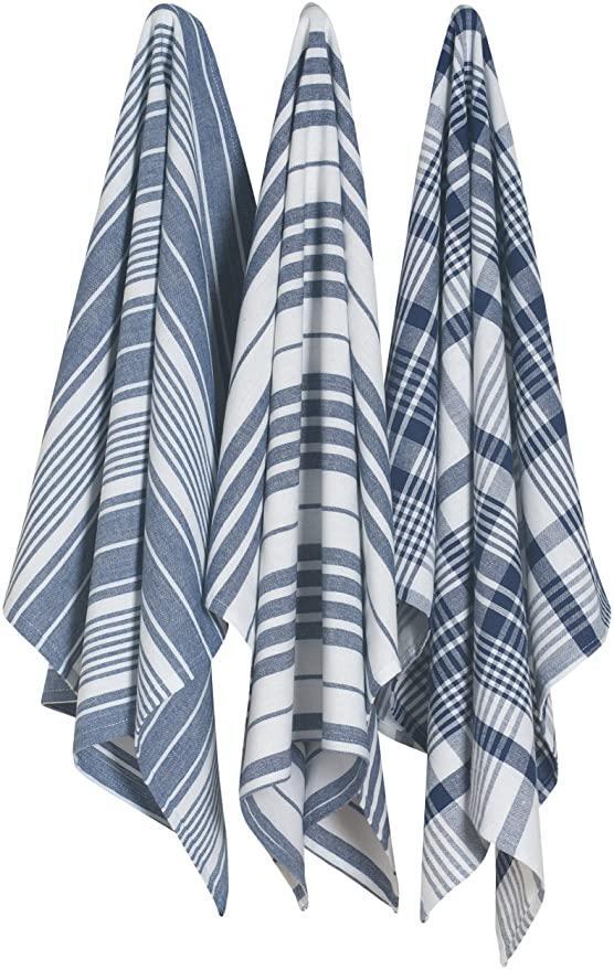 Towels Indigo Set/3 Plaid/Stripe