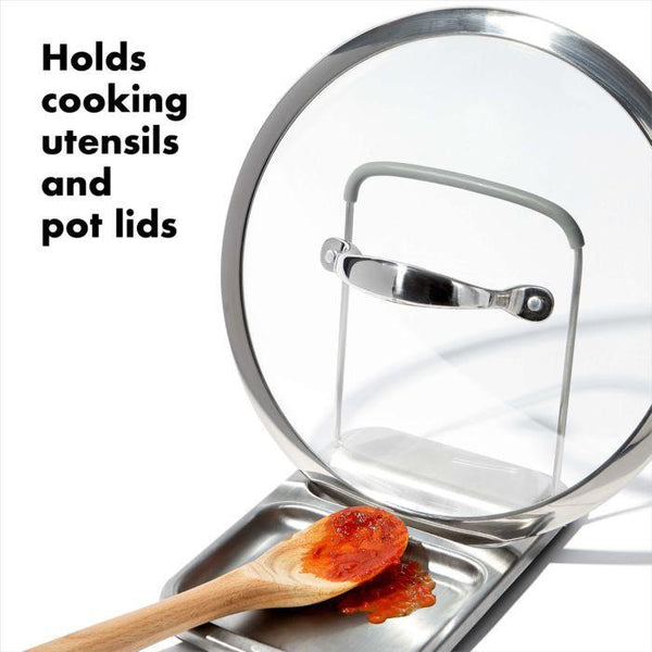 OXO Stainless Steel Spoon Rest with Lid Holder