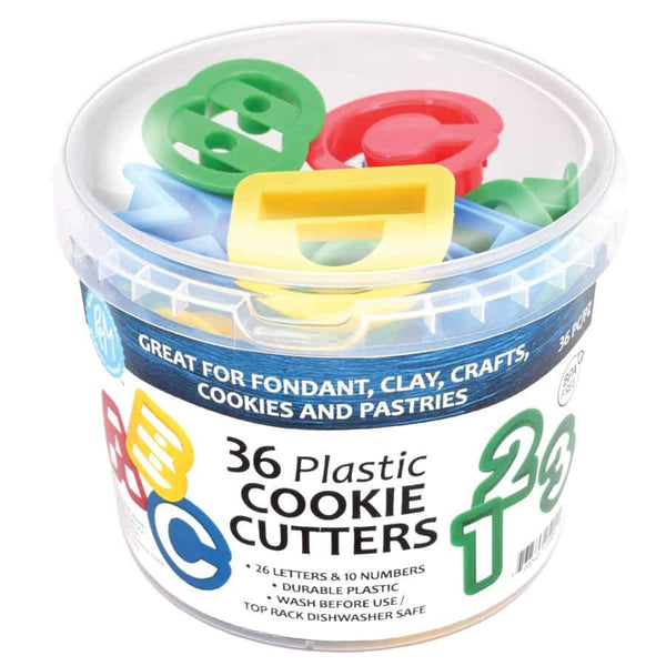 R&M 36pc Alphabet and Numbers Plastic Cookie Cutter Set