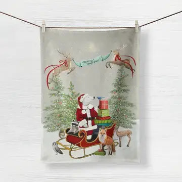 Santa Claws Tea Towel by Cathy Walters