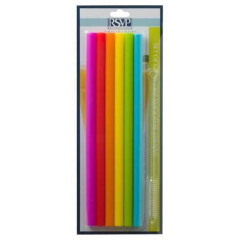 Straws Silicone 10" Smoothie Size Set/6 w/ brush