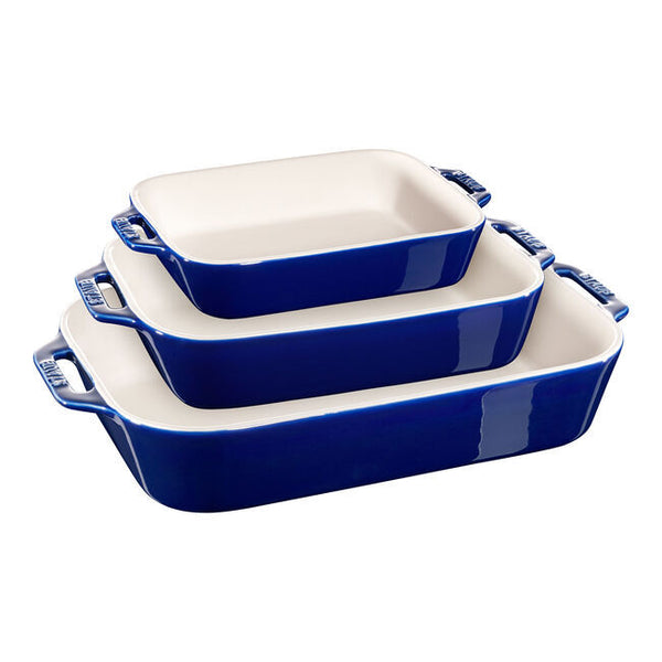 Staub Ceramic 3pc Rectangle Baking Dish Set - Dark Blue