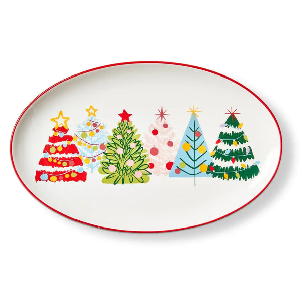 Tag Stoneware 15.1" X 9.6" Oval Christmas Platter - Groovy Trees