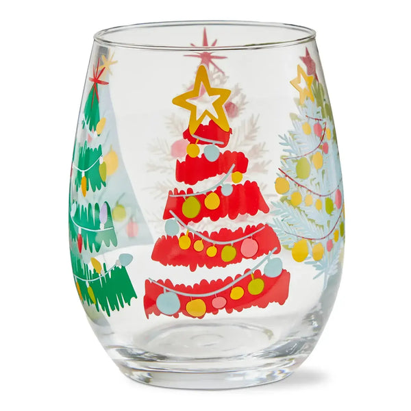 Tag Stemless Christmas Wine Glass - Groovy Trees
