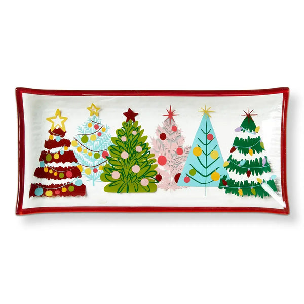 Tag Glass 9" X 4.33" Christmas Trinket Tray - Groovy Trees