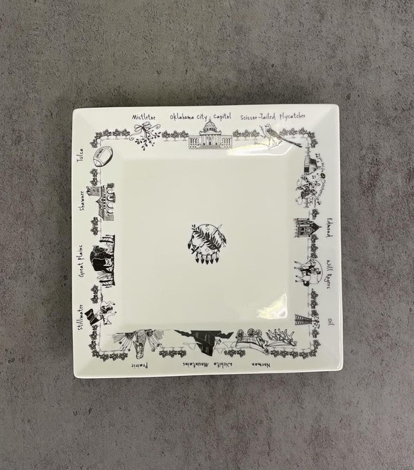 Oklahoma Small Square Plate White & Black