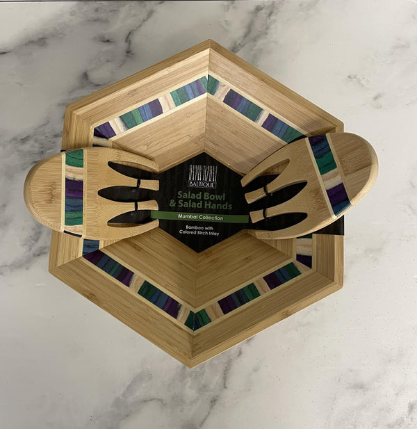 Totally Bamboo Salad Bowl - Mumbai Baltique with Salad Hands