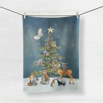 Woodland Christmas Tea Towel by Cathy Walters