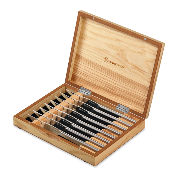 Wusthof Mignon 8pc Stainless Steak Knife Set - Olivewood box