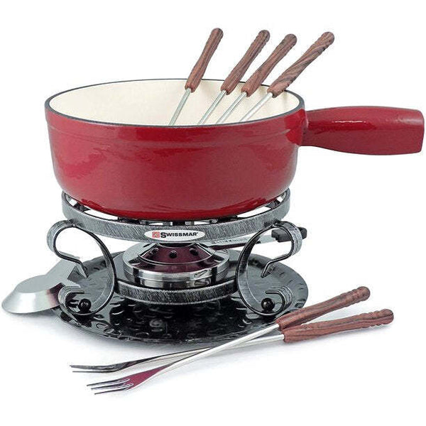 Fondue Pot Cast Iron Red