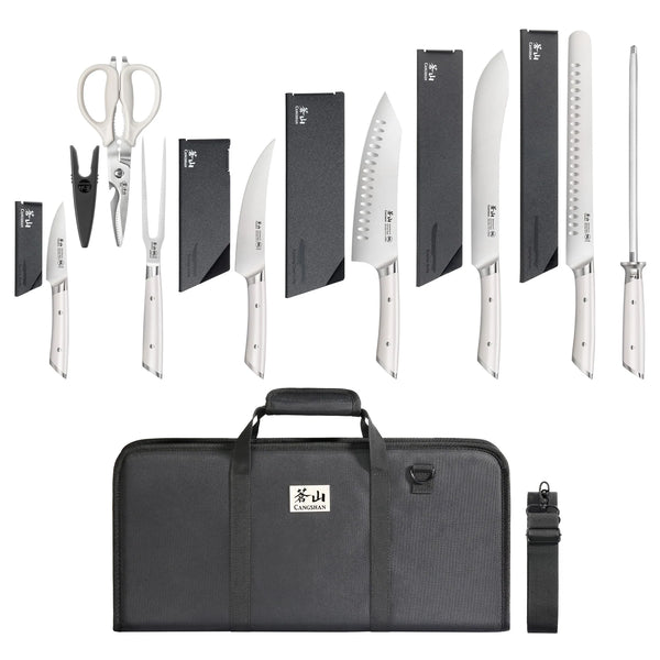 Cangshan Helena Series 9pc BBQ Knife Set W/ Bag - White