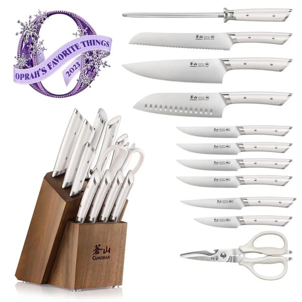 Cangshan Helena Series 12pc Knife Set Acacia Wood Block - White