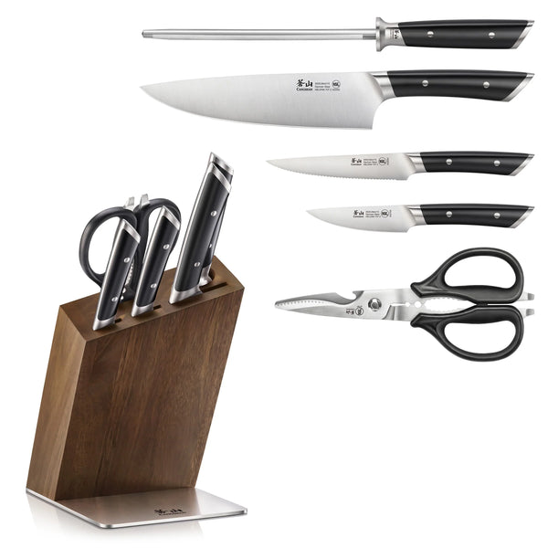 Cangshan Helena Series 6pc Hua Knife Set with Acacia Block - Black