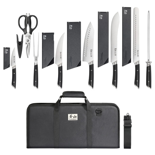 Cangshan Helena Series 9pc BBQ Knife Set W/ Bag - Black