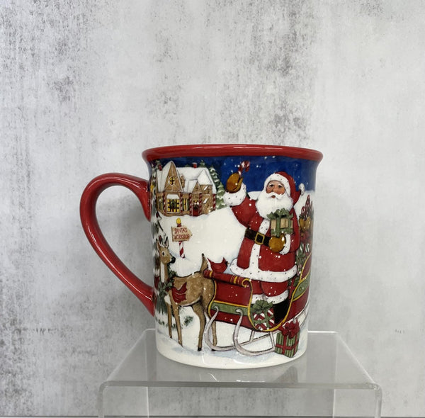 Certified International Santa Waving a Candy Cane From His Sleigh Mug