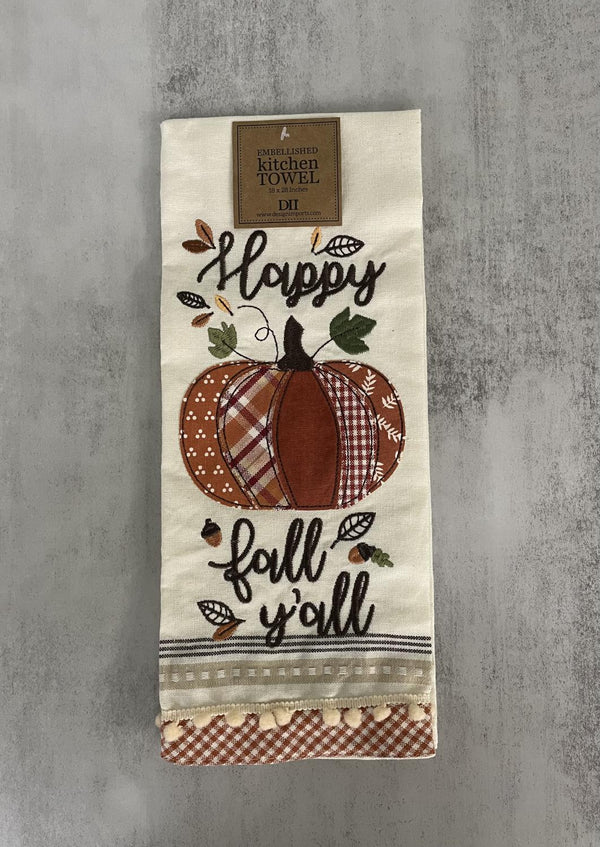 Design Imports Happy Fall Y'all Pumpkin Embellished Towel