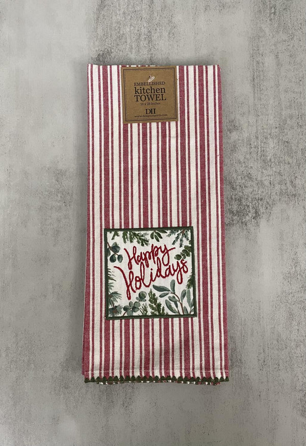 Design Imports "Happy Holidays" Embelished Tea Towel
