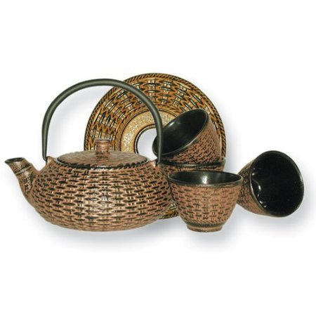Gold Cast Iron Tea Set with Trivet and 4 Cast Iron Cups