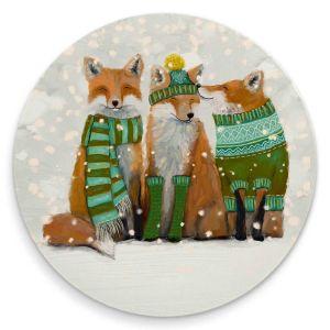 Green Box Art Single Coaster - Santa Claws Fox Trio