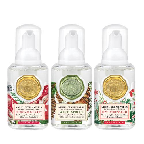 Michel Design Works Mini 3 Pack Chirstmas Bouquet, White Spruce, Joy to the World Foaming Hand