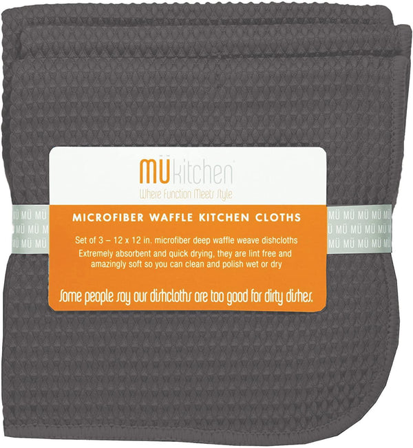 Mu Kitchen Microfiber Waffle Set of 3 Dishcloths - Cadet Grey