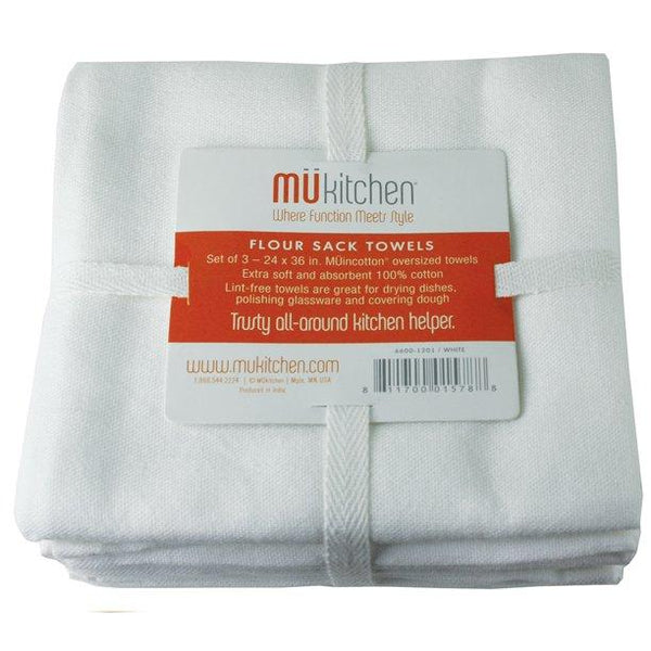 Mu Kitchen Set of 3 White Flour Sack Towels