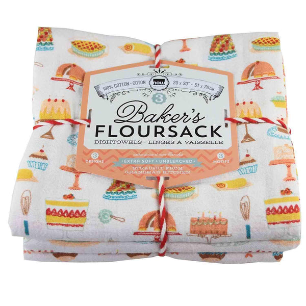 Now Designs Baker's Floursack Set of 3 Towels - Cake Walk