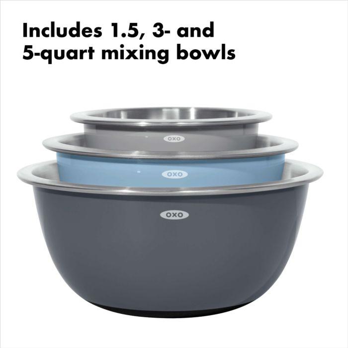 OXO 3pc Insulated Stainless Steel Mixing Bowl Set - Gray