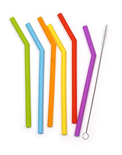 RSVP Short Silicone Straws with Cleaning Brush, 6 Count