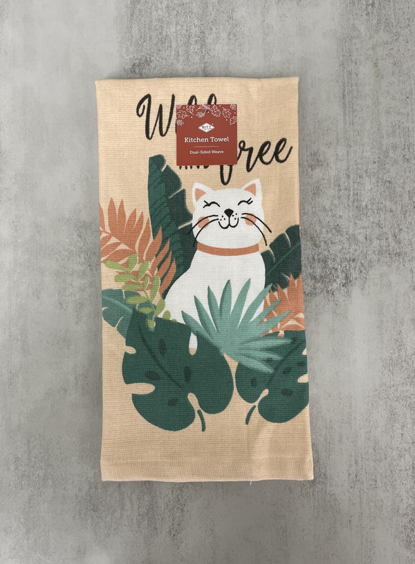 Ritz Dual Sided "Wild and Free" Cat Cotton Kitchen Towel -