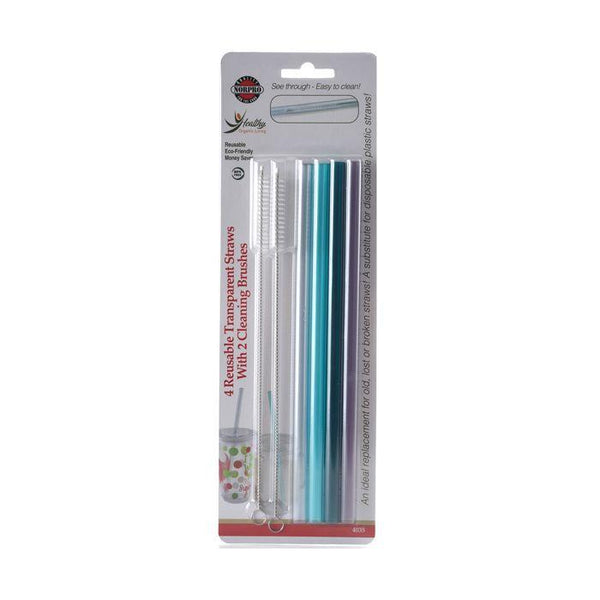 Set of 4 Reusable Plastic Straws with Cleaner