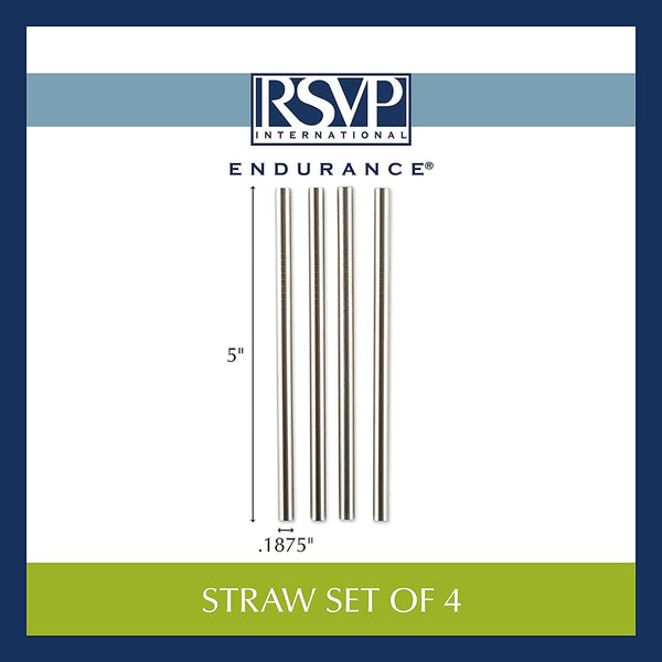 Set of 4 Stainless Steel Straws - 5" Long
