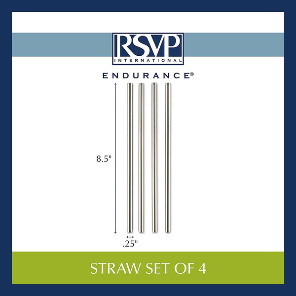 Set of 4 Stainless Steel Straws - 8.5" Long