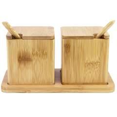 Totally Bamboo Double Dipper Bamboo Salt Boxes with Spoons, 6 Ounce Capacity Each