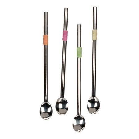 Spoon-Straws Stainless Steel with Colorful Silicone Bands